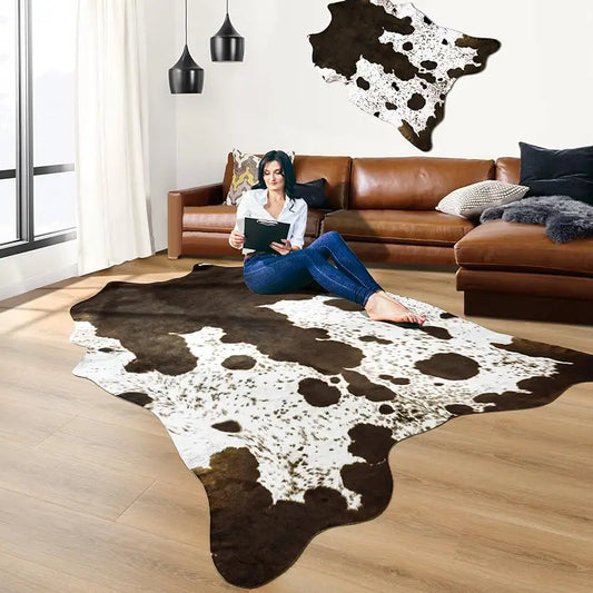 American Style Cowhide Carpet Cow Print Rug for Bedroom Living Room Cute Animal Printed Carpet Faux Cowhide Rugs for Home Decor