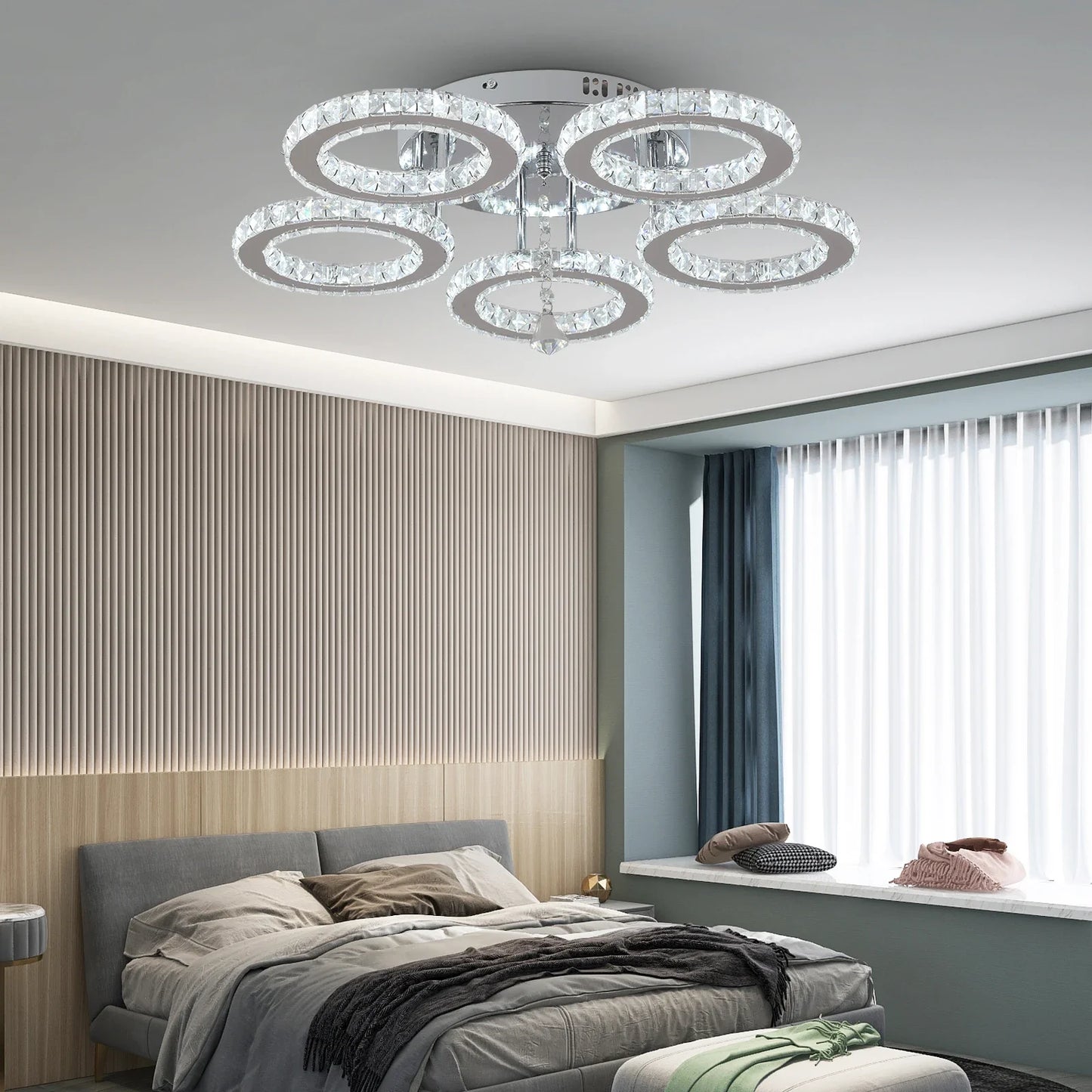 Modern Lustres K9 Crystal Chandelier Ceiling Lamps 3 Rings Stainless Steel Hanging Light Fixture 30W Led Pendant Lamp Home Decor