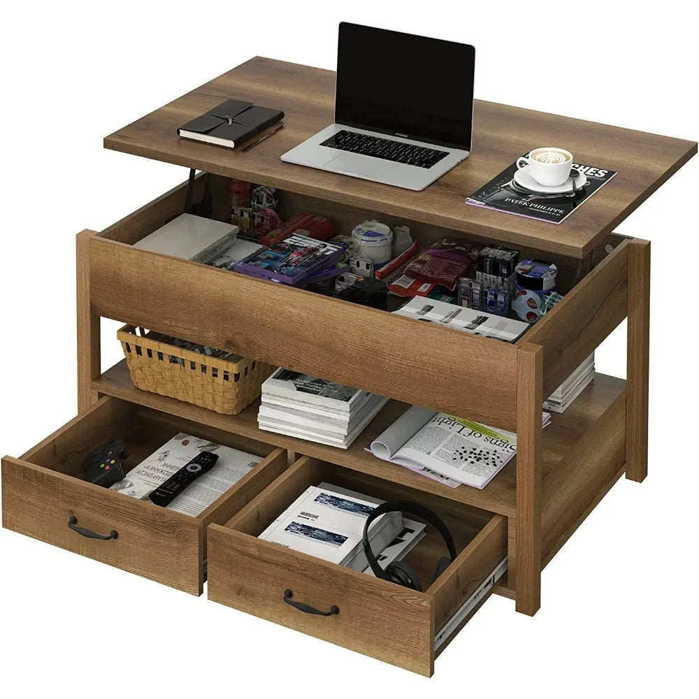 2023 New Lift Top Coffee Tables with 2 Storage Drawers & Hidden Compartment