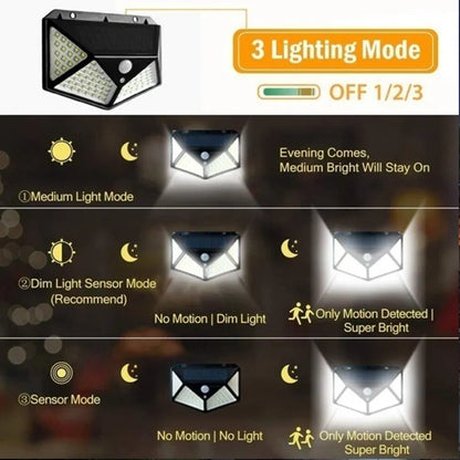 100 LED Solar Wall Lights Outdoor Solar Lamp Waterproof PIR Motion Sensor Solar Powered Sunlight Street Light for Garden Light