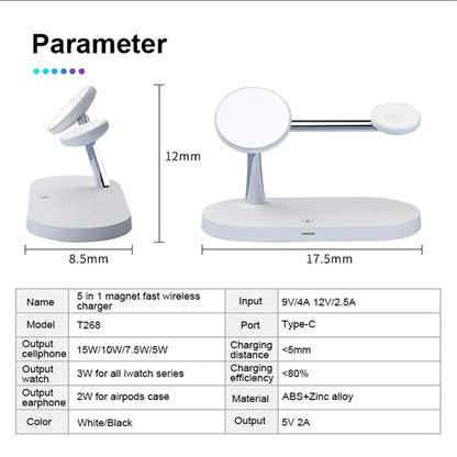 3 in 1 Wireless Charger Stand For iPhone 12 13 14 15 Magsafe Charger Airpods Pro Apple Watch 9 8 7 6 QI Fast Charging Station