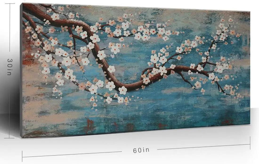 Huge Wall Art for Living Room 100% Hand-Painted Flower Oil Painting On Canvas Gallery Wrapped Floral 60x30inch