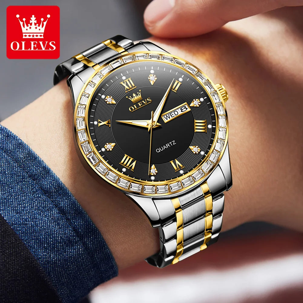 OLEVS 9906 Quartz Men's Watch Classic Fashion Men's Business Waterproof Stainless Steel Diamond dial Top Luxury Brand Men Watch