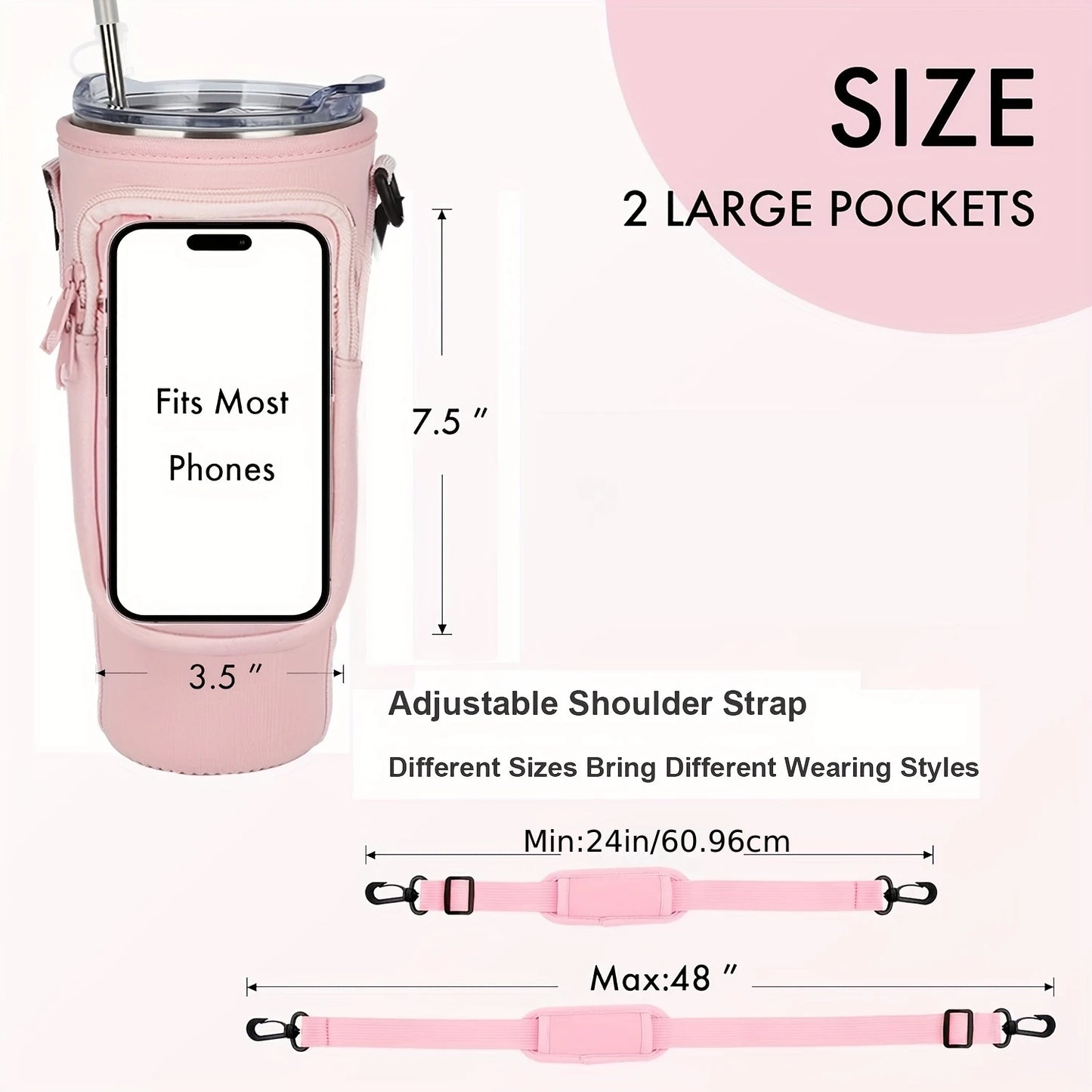 40oz Tumbler with Handle and Straw Lid & Carrier Bag, Stainless Steel Double Vacuum Coffee bler With Purse Pouch Phone Pocket, G