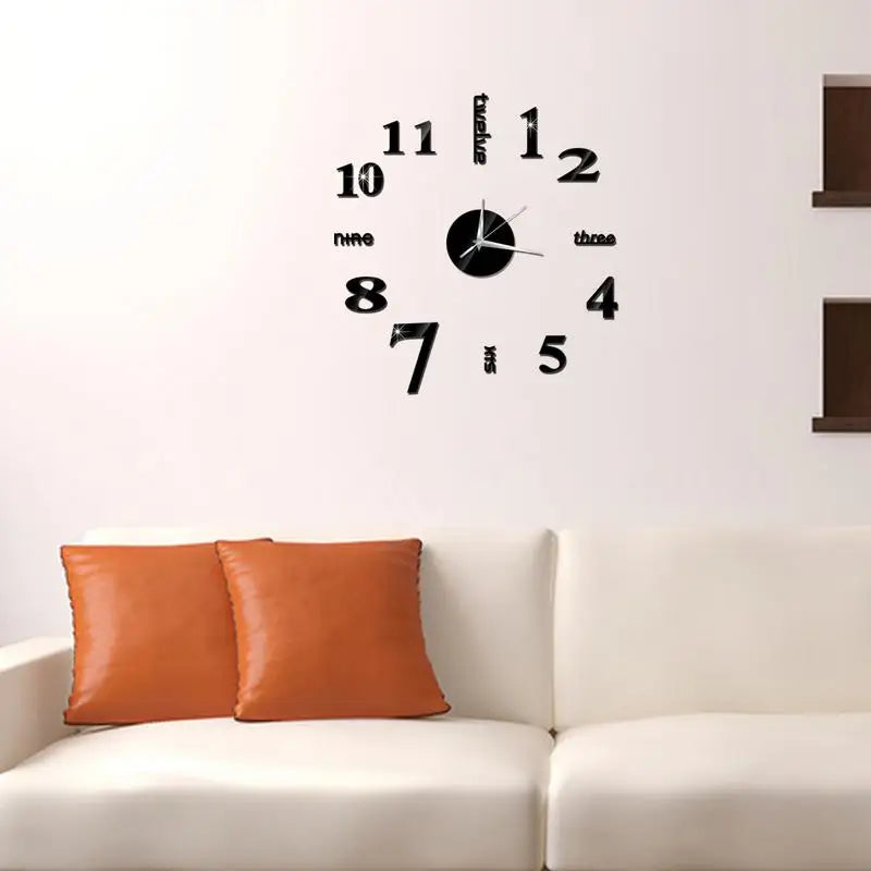 Large DIY Wall Clock Modern 3D Wall Clock With Mirror Numbers Stickers For Home Decorations Office Decorations