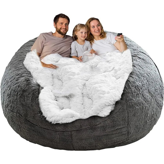 Big Round Soft Fluffy PV Velvet Washable Bean Bag Lazy Sofa Bed Cover for Adults Bean Bag Chair Cover(Cover Only No Filler)