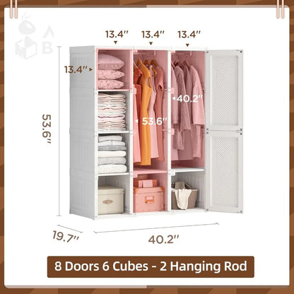 Portable Wardrobe Closet Storage Organizer for Clothes,Folding Plastic Wardrobe with Magnetic Door and Easy Assembly