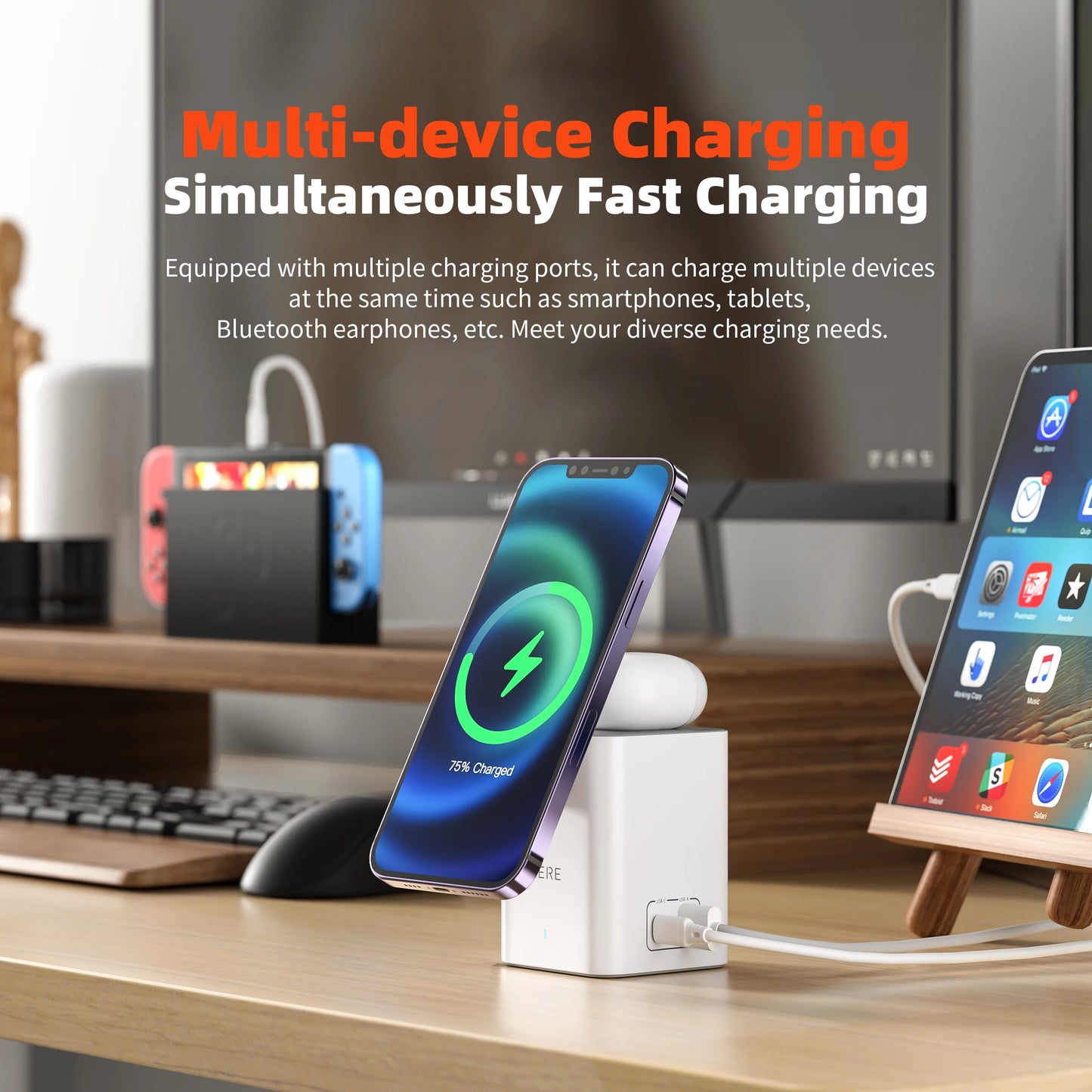 QERE Mobile Phone Magnetic Wireless Charger Station Fast Charging Safe Multi-functional Portable Foldable Mini  Wireless Charger