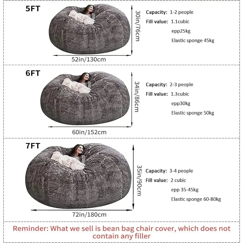 Giant Fur Bean Bag Chair Cover | Lazy Sofa Chair