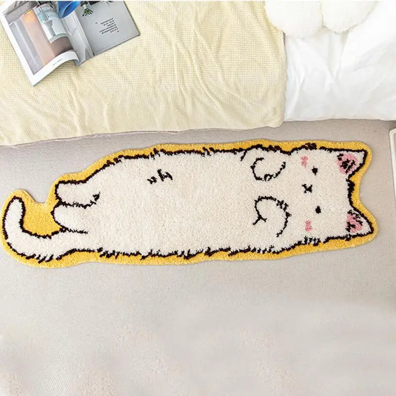 40x120cm Kawaii Cat Shaped Rug Carpet Irregular Soft Plush Bedside Carpet Non-slip Bedroom Floor Mat Doormat Cat Rugs Room Decor