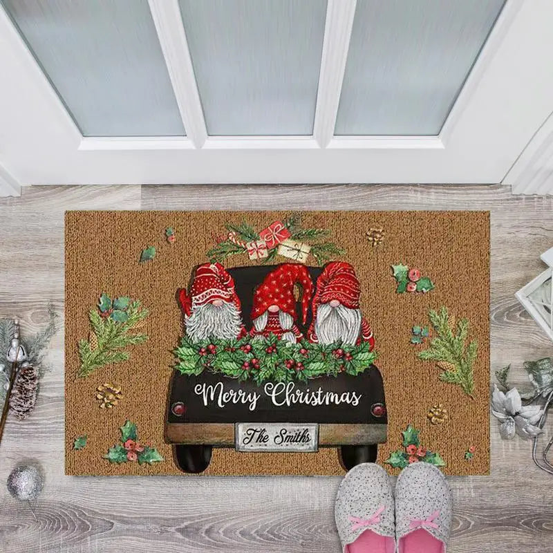 Christmas Door Mat Non-slip Gnome Welcome Entryway Floor Rug Home Festive Atmosphere Floor Decoration for Indoor Outdoor