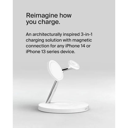 Belkin MagSafe 3-in-1 Wireless Charger Stand - Fast Charging for iPhone 15, 14, 13 Series & Apple Watch - Magnetic Charging