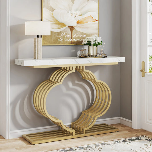 Tribesigns 41 inch Golden Console Table, Faux Marble Entry Table, White Modern Entryway Table, Hallway Table