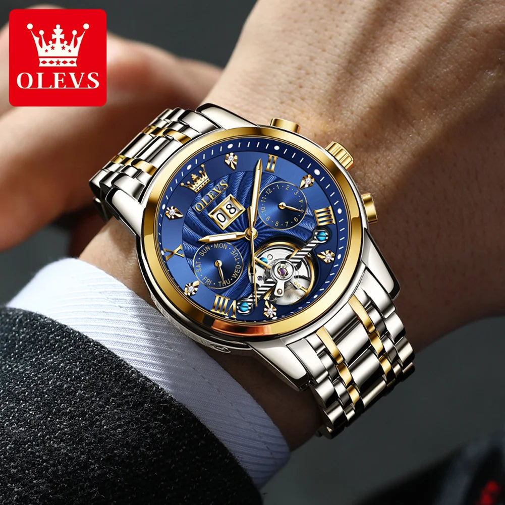 OLEVS 9910 Mechanical Watch for Men Luxury Brand Skeleton Men's Wristwatches Stainless Steel Waterproof Original Man Wristwatch