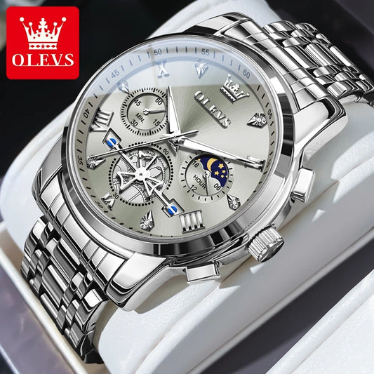 OLEVS 2856 Men's Watch Top Luxury Brand Multi functional Lunar Skeleton Waterproof Quartz Watch Fashion Business Men's Watch