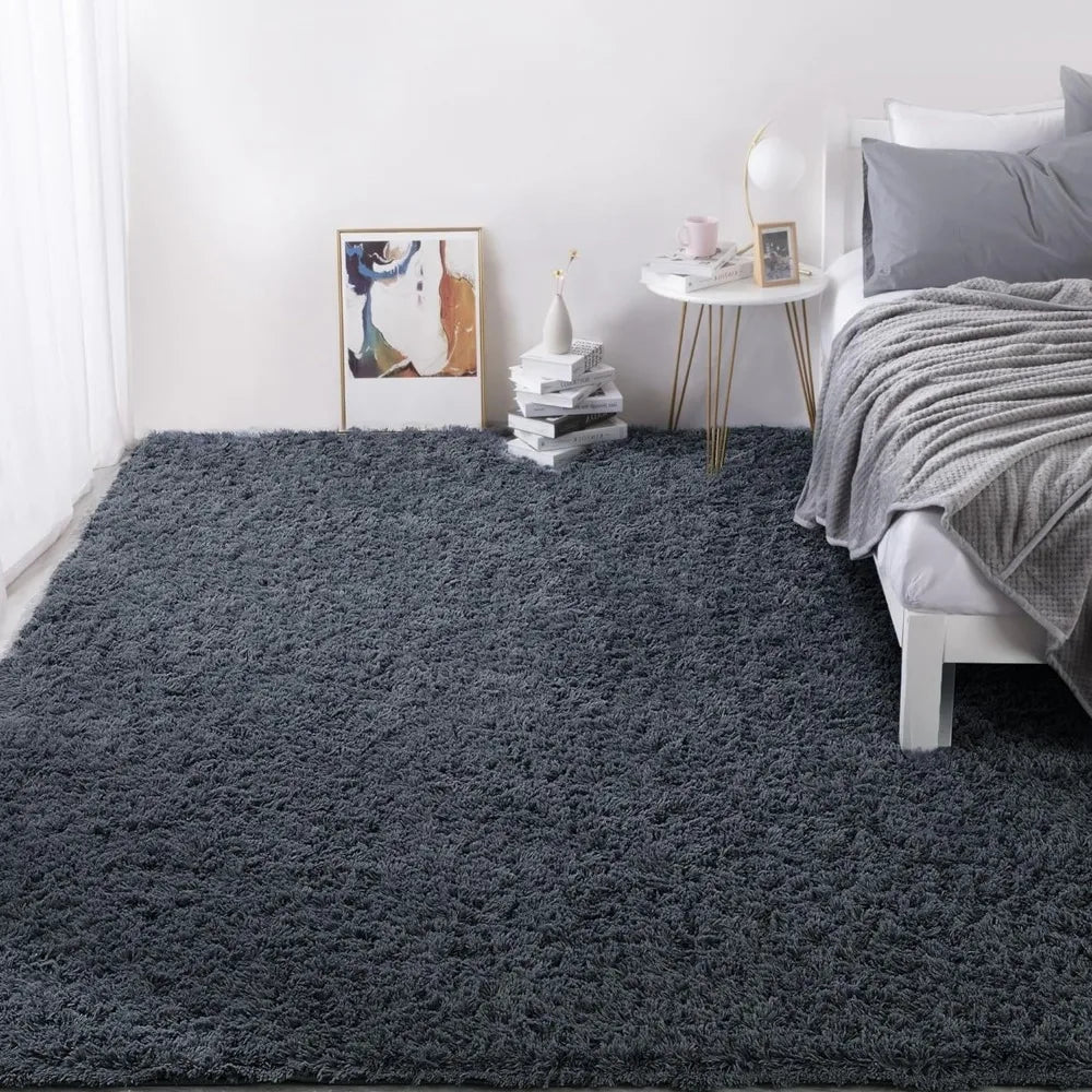 Shaggy Area Rug 10x14 Feet Dressing Rooms Ultra Fuzzy Large Plush Faux Fur Carpet for Living Room Bedroom Dark Grey Headboards