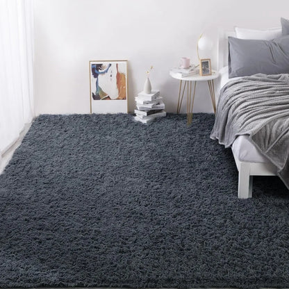 Shaggy Area Rug 10x14 Feet Dressing Rooms Ultra Fuzzy Large Plush Faux Fur Carpet for Living Room Bedroom Dark Grey Headboards