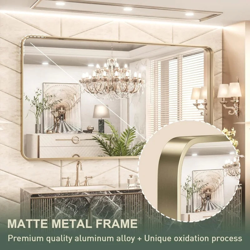 TokeShimi 60 x 36 Inch Brushed Gold Bathroom Vanity Mirror for Wall with Non-Rusting Aluminum Alloy Matte Metal Frame for Modern