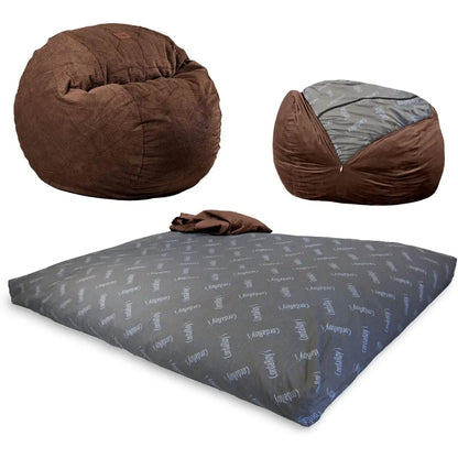 Bean Bag Chair, Convertible Chair Folds from Bean Bag to Lounger, As Seen on Shark Tank, Espresso - Full Size