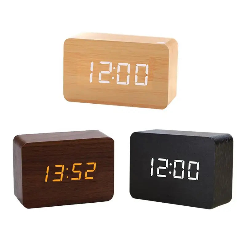 Alarm Clock LED Wooden Watch Table Voice Control Digital Wood Despertador USB/AAA Powered Electronic Desktop Clock Home Supplies