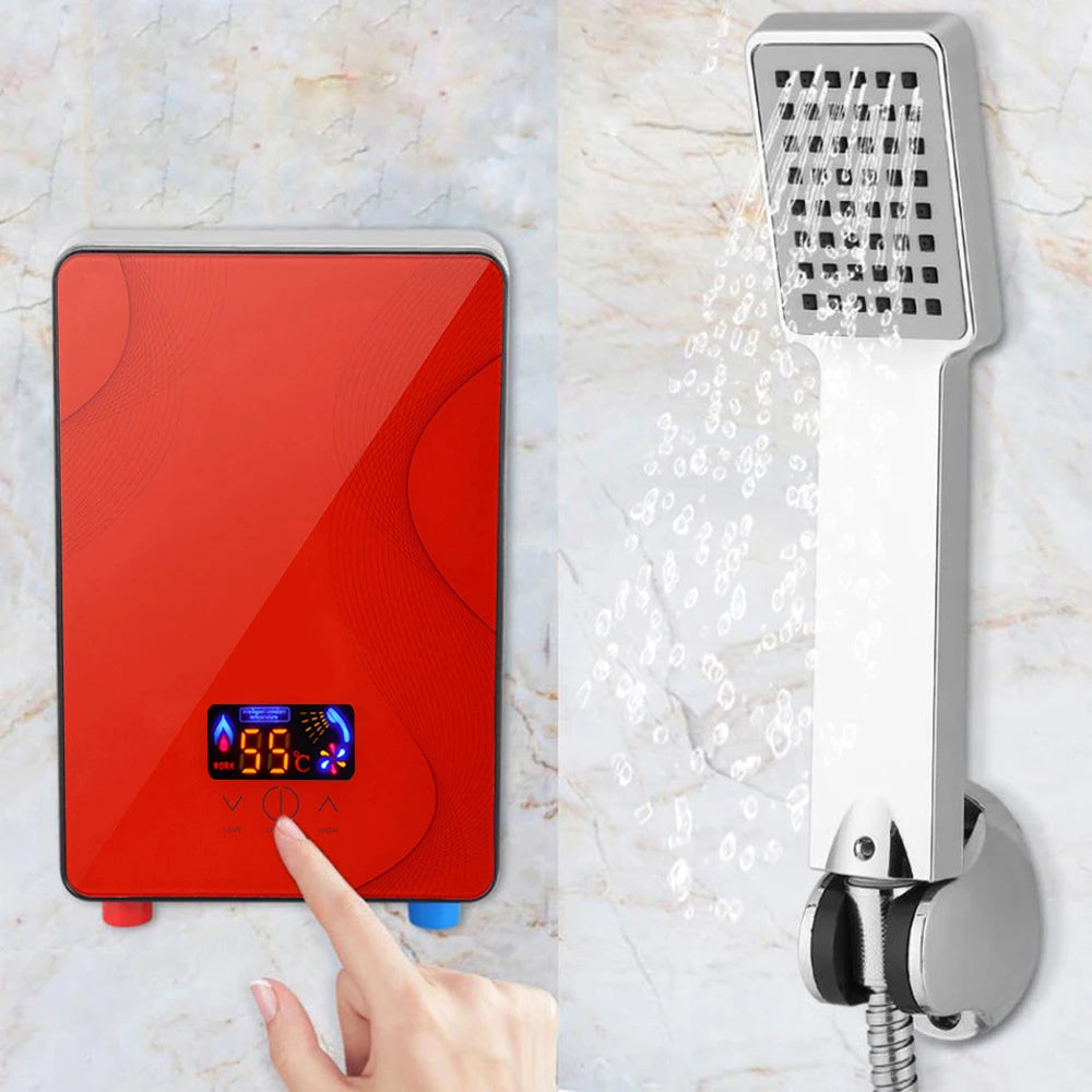 Electric Instantaneous Water Heater Tankless Bathroom Shower Hot Water Set For Bathroom Kitchen Hotel 6.5Kw 220V Red