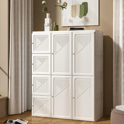 Portable Wardrobe Closet Storage Organizer for Clothes,Folding Plastic Wardrobe with Magnetic Door and Easy Assembly