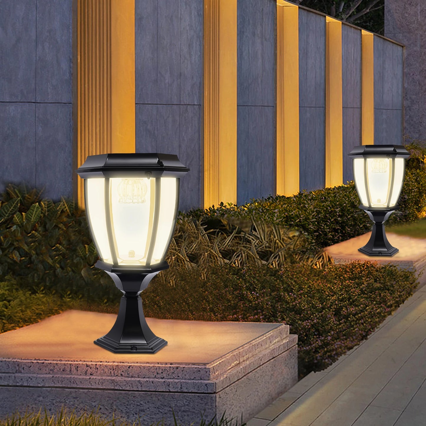 Outdoor Solar Powered LED Light Pillar Light Post Lamp Garden Yard Fence Lantern 2-Pack Solar LED Post Light Lamp Yard Driveway