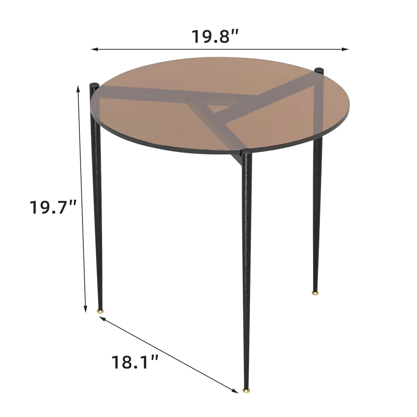 Round Coffee Side End Table Leisure Tempered Glass Side Table with Sleek Metal Legs