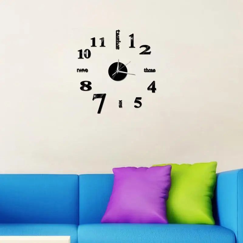 Large DIY Wall Clock Modern 3D Wall Clock With Mirror Numbers Stickers For Home Decorations Office Decorations