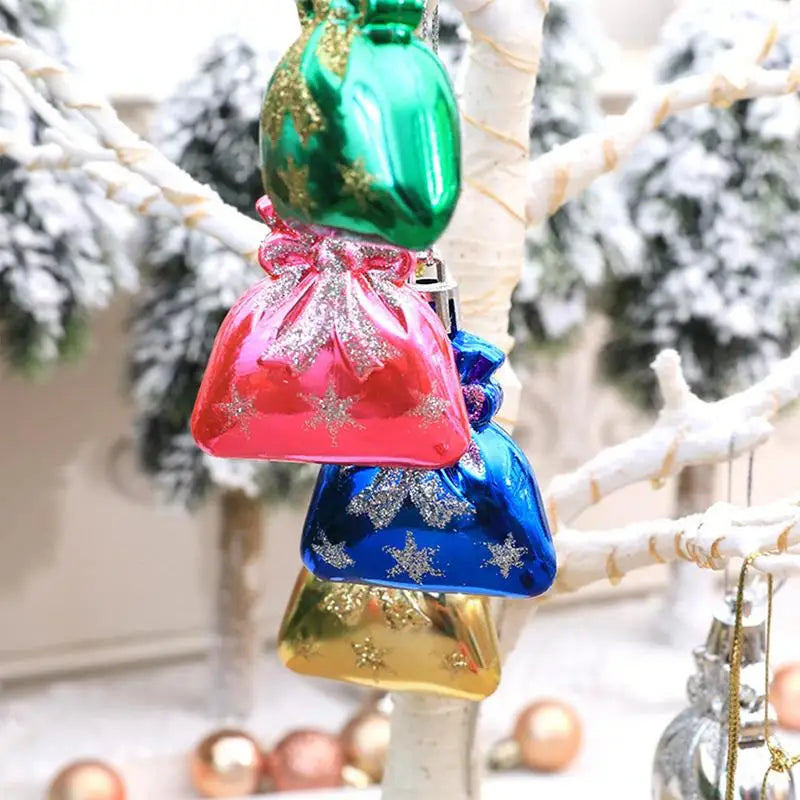 6pcs Christmas Tree Decoration Set Xmas Tree Gift Bag Hanging Decor Christmas Tree Ball Ornaments Home Party Decorations