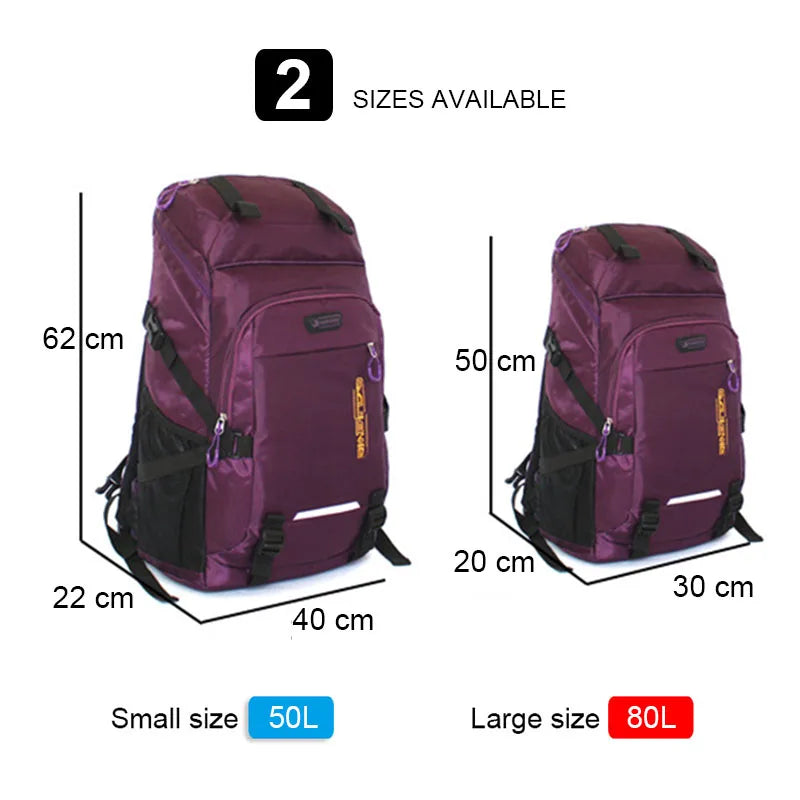 50L/80L Large Capacity Travel Backpack for Men Outdoor Sports Climbing Camping Hiking Rucksack Luggage School Bag Nylon Pack