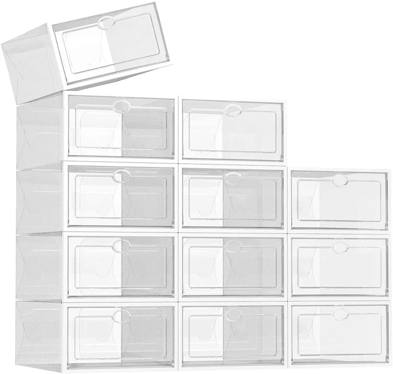 US 12pcs Shoe Box Set Foldable Storage Plastic Clear Door Home Closet Organizer Case Shelf  Stack Display US CA&NJ Delivery