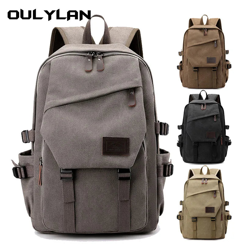 Mountaineering Male Luggage Man Backpack Travel 15.6 inch Large Capacity Rucksack Bag Canvas Bucket Shoulder Bags for Boys Men B