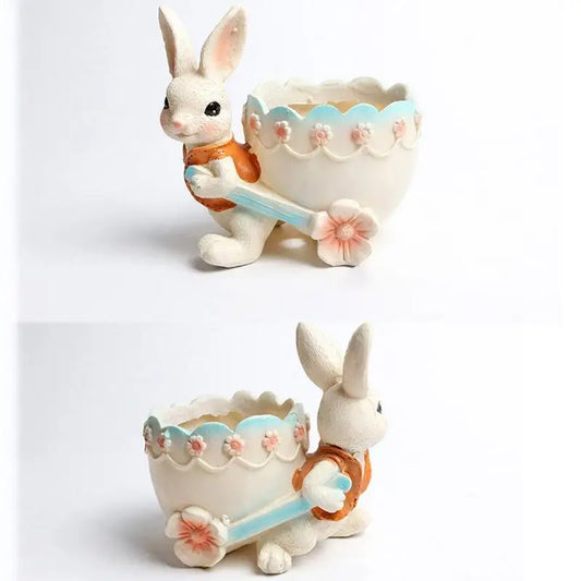 Cute Cartoon Rabbit Plant Pot Easter Decorative FlowerPot Mini Resin Rabbit Planter Cactus Succulent Container Home Garden Decor