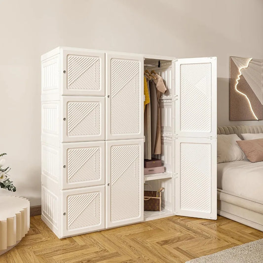 Portable Wardrobe Closet Storage Organizer for Clothes,Folding Plastic Wardrobe with Magnetic Door and Easy Assembly