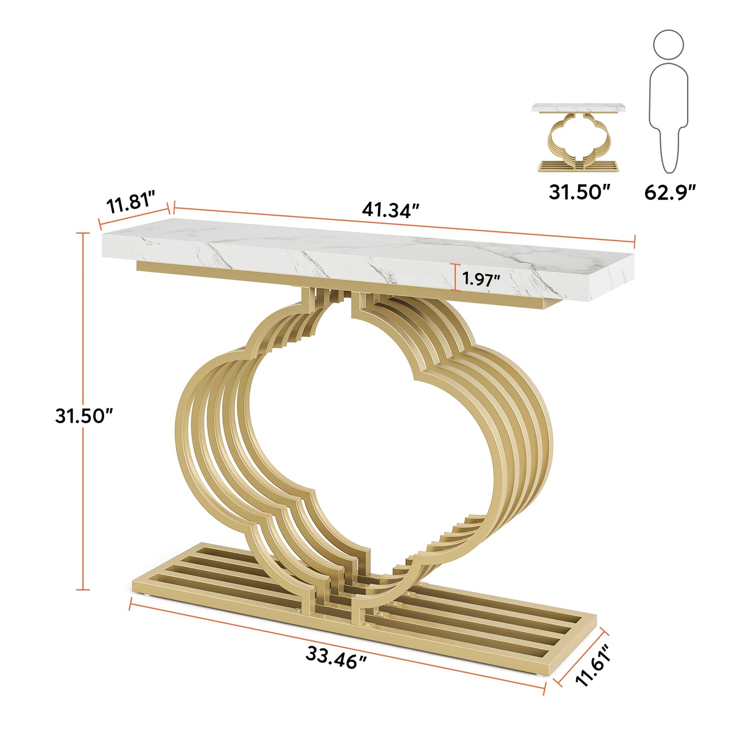 Tribesigns 41 inch Golden Console Table, Faux Marble Entry Table, White Modern Entryway Table, Hallway Table