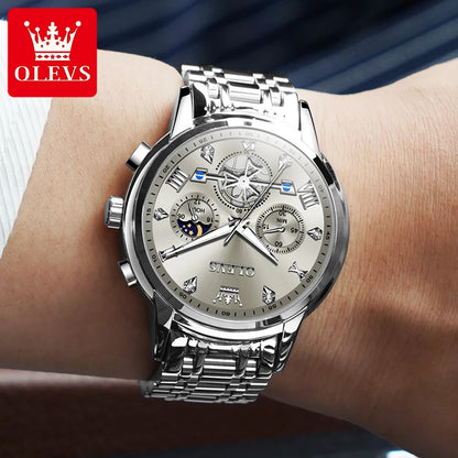 OLEVS 2856 Men's Watch Top Luxury Brand Multi functional Lunar Skeleton Waterproof Quartz Watch Fashion Business Men's Watch