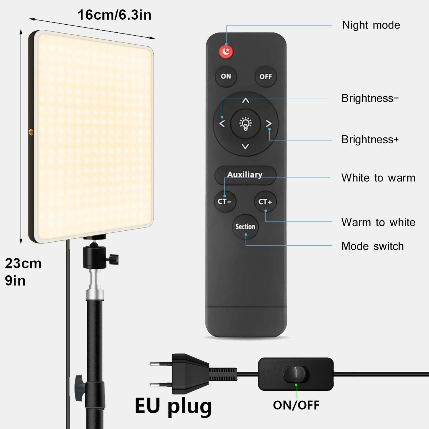 LED Fill Lamp Video Light Panel Bi-color 2700k-5700k Photography Lighting Live Stream Photo Studio Light With Stand EU Plug