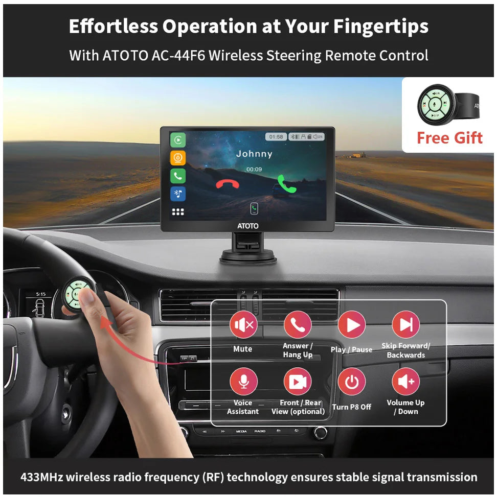 ATOTO Universal Car Stereo 7" QLED Wireless Android Auto Apple Carplay Screen Display Car Radio Multimedia Player Bluetooth GPS