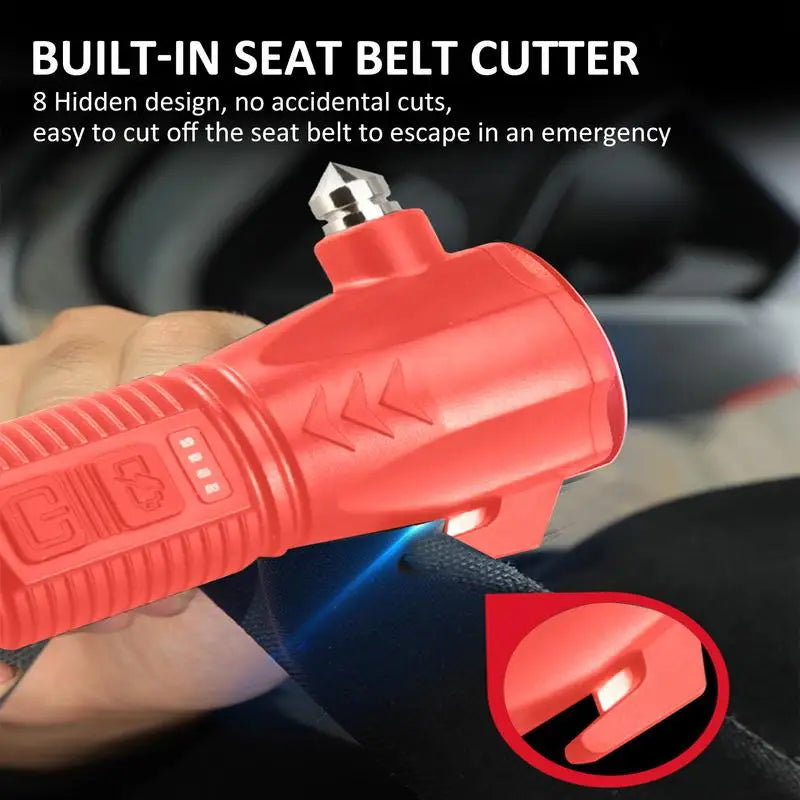 Car Safety Hammer Flashlight Seat Belt Cutter And Glass Breaker All-in-One Auto Emergencies Tool With USB Charging Work Light