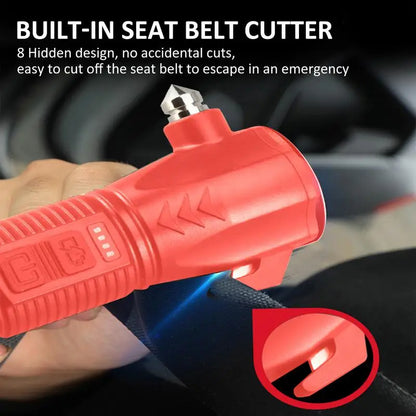 Car Safety Hammer Flashlight Seat Belt Cutter And Glass Breaker All-in-One Auto Emergencies Tool With USB Charging Work Light