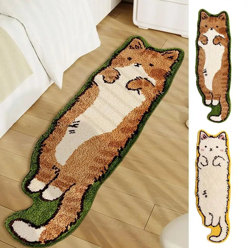 40x120cm Kawaii Cat Shaped Rug Carpet Irregular Soft Plush Bedside Carpet Non-slip Bedroom Floor Mat Doormat Cat Rugs Room Decor