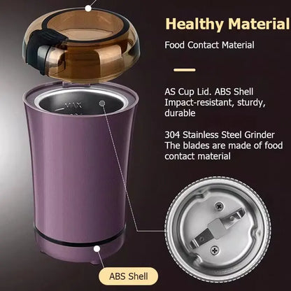 NEW Mini Portable Electric Coffee Bean Grinder, Kitchen Tool, Herbs Salt Pepper Spices Nuts Crusher, EU Plug -Black