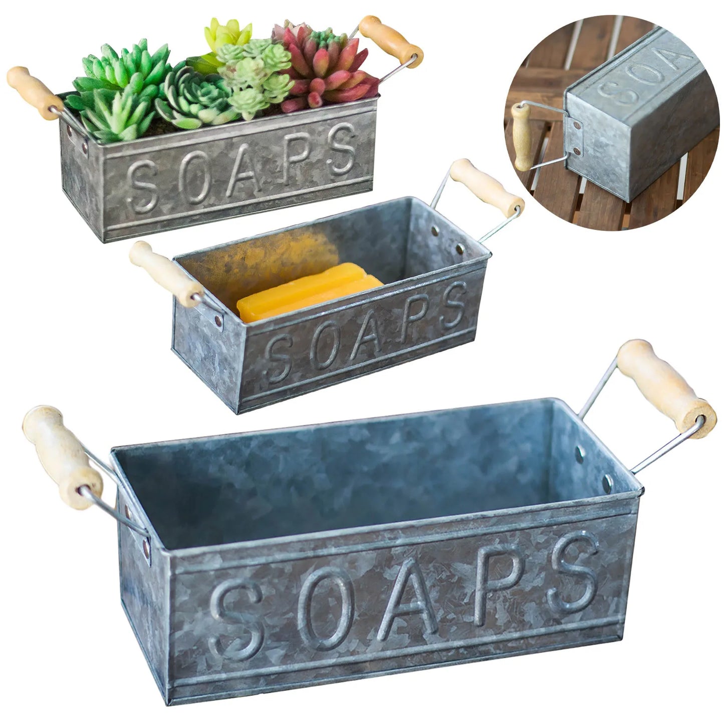 Creative Flower Pot Square Iron Sheet Soap Box Storage Container With Hendle Vintage Home Green Plants Pot Succulent Pot Tray