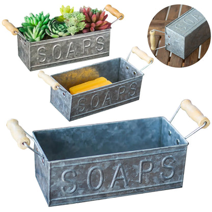 Creative Flower Pot Square Iron Sheet Soap Box Storage Container With Hendle Vintage Home Green Plants Pot Succulent Pot Tray