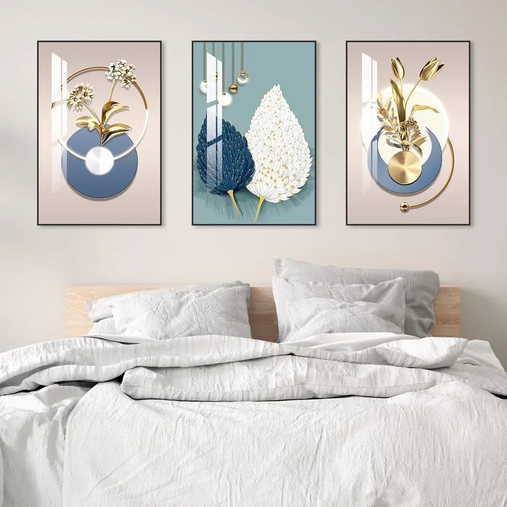 Abstract Modern Minimalist Natural Framed Decorative Painting Bright Style Wall Art Set of 3Wall Decor for Living Room Bedroom