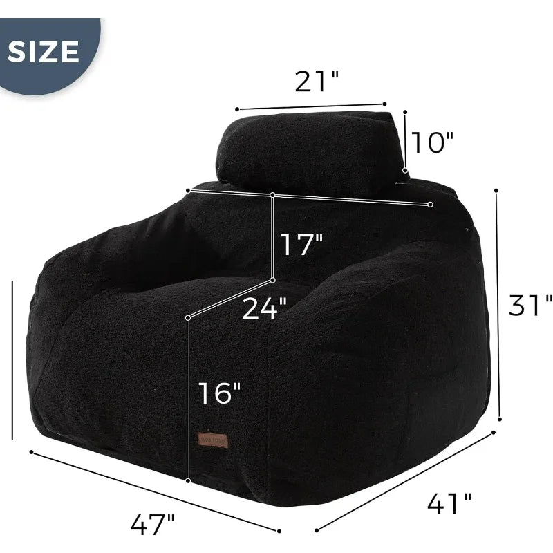 Giant Bean Bag Chair with Pillow, Fluffy and Comfy Bean Bag Sofa for Adult with Fuzzy Fabric,Large Bean Bag Chair with Filler