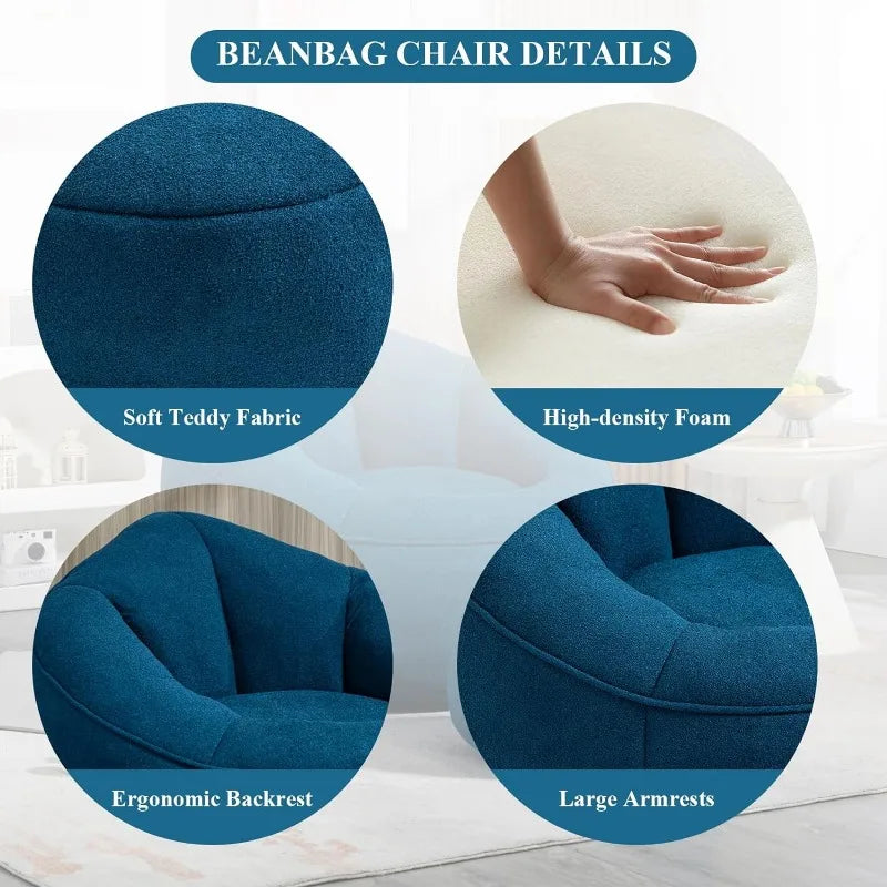 Veemuaro Bean Bag Sofa Chair with Ottoman, Memory High Pressure Foam Sofa Chair, Large Lazy BeanBag Sofa with Armrests