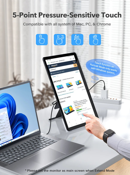 UPERFECT y 15.6 FHD USB 3.1 Type-C Portable Monitor 1080P Touch Screen IPS Second Display With Adjustment Smart Stand For Laptop