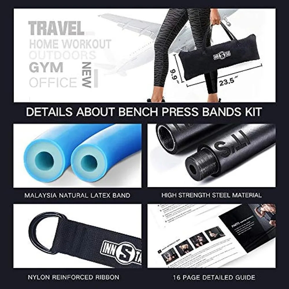 INNSTAR Gym 3.0 Portable Home Gym Training Set, Adjustable Bench Press Squat Resistance Bands with Fitness Bar, Foot Cover